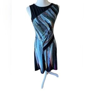 BCBGMaxAzria Black Multi Abstract Pattern Sleeveless‎ A-Line Dress